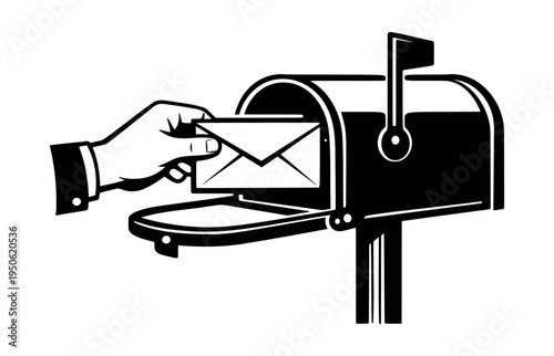 Hand sliding an envelope into a mailbox, symbolizing the exchange of mail, mailing services, and postal communication