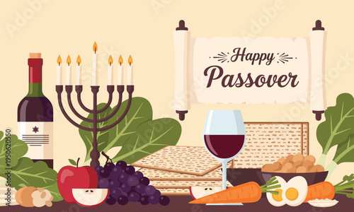 A festive passover still life featuring traditional jewish holiday elements