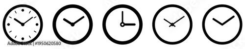 Clock icons set with different hands positions. Symbols for time, deadline, and scheduling for interface design. Vector illustration.