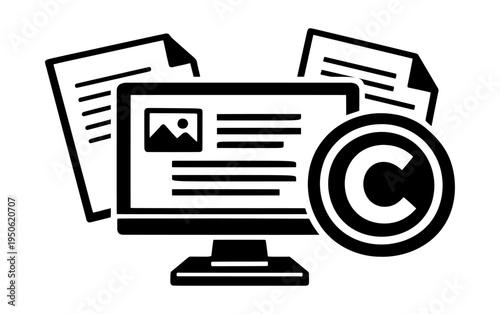 Copyright symbol protecting legal documents and digital content displayed on a computer screen, representing intellectual property rights