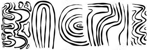 Set of abstract decorative elements with wavy lines. Collection of graphic primitives in ethno or doodling style. Vector illustration.