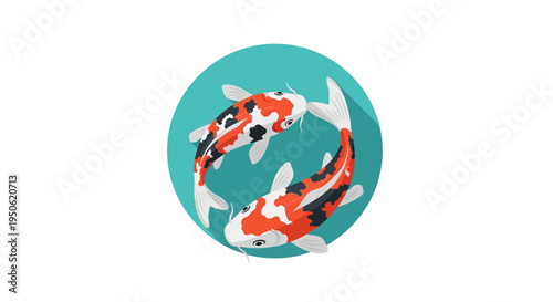 Yin Yang Koi Fish Symbolizing Harmony and Balance in Teal Circle