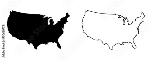 USA map. American map. United States of America map in flat and linear design. Geographical symbol of the United States of America. Vector illustration.