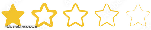 Set of golden star icons with various outline thicknesses and fill. Symbols for rating, favorites, and quality for user interface design. Vector illustration.