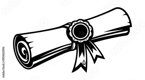 Diploma scroll displaying a sealed ribbon, symbolizing educational milestones, completion, award, and academic accomplishment