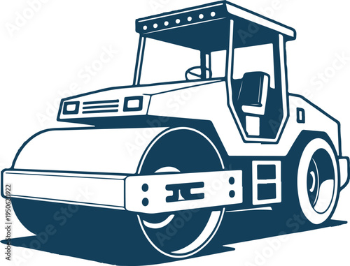 Heavy road roller compacting asphalt on a construction site