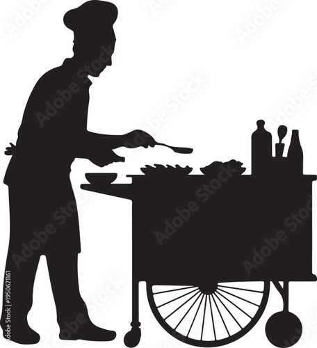 Chef preparing food at a mobile food cart