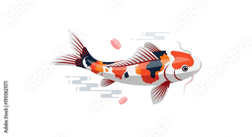 Vibrant Koi Fish Swimming with Cherry Blossoms, Japanese Culture Symbol