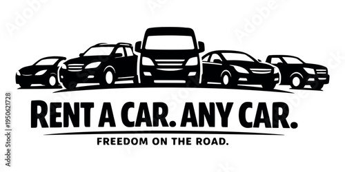 Car rental company logo featuring multiple vehicle types for hire including sedan, SUV, van, and pickup truck