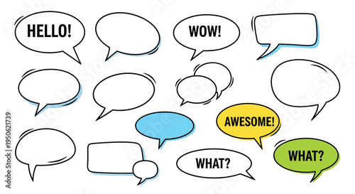 Collection of Speech Bubbles with Words and Blank Spaces for Text