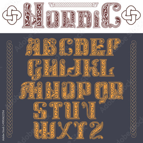 Author s stylish celtic font with patterns. Celtic knot.