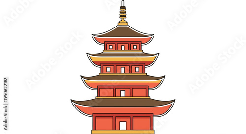 Traditional Japanese Pagoda Architecture, Five-Story Red Temple Building, Asian Culture Landmark