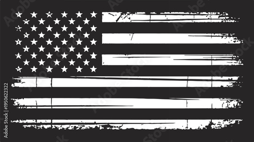 Rectangular Black American Flag Design with Heavy Grunge Texture and Tattered Distressed Edges