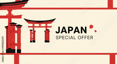 Japan Special Offer Travel Promotion with Torii Gate and Red Accents