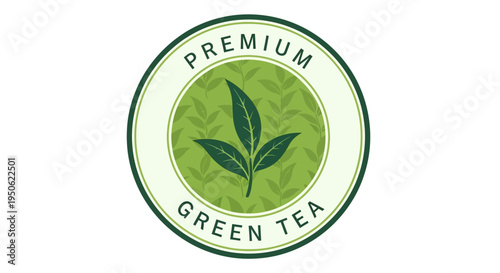 Premium Green Tea Emblem with Leaves and Circle