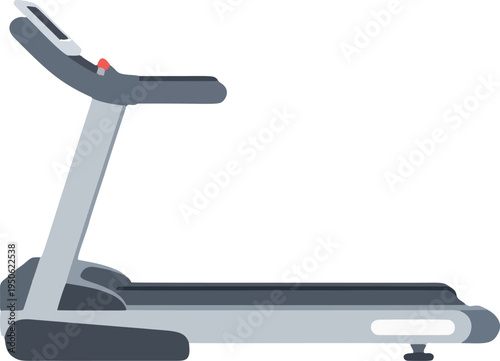 treadmill fitness equipment flat. a gray and black treadmill on a white background, a piece of exercise equipment for running or walking in a gym or home