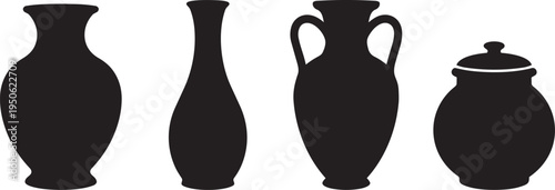 Collection of Ancient Pottery Silhouettes, Including Amphora and Vases with Classic Forms