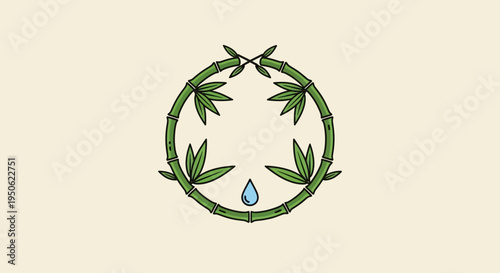 Bamboo circle with water drop, zen, nature, health, wellness, spa, eco concept