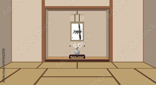 Japanese Interior Design: Bamboo Art and Cherry Blossoms in a Tokonoma Niche