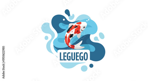Koi Fish Logo with Water Splashes and Text "LEGUEGO"