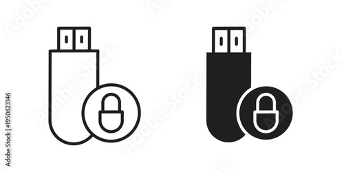 Pendrive security icon illustration for web design. filled flat icons