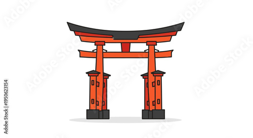 Traditional Japanese Torii Gate Icon - Red and Black Architecture