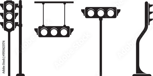 Collection of traffic light icons with different mounting styles, line art illustration