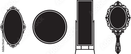 Collection of silhouette icons of vintage decorative mirrors and a rectangular mirror