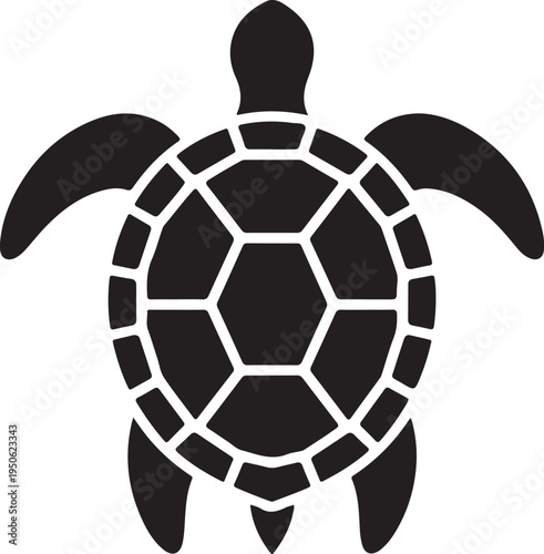 Black and white silhouette of a sea turtle with a detailed shell pattern