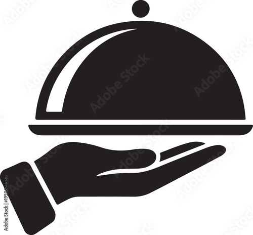A hand holding a traditional restaurant serving tray with a knob on top.
