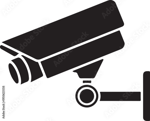 A black and white surveillance camera icon with a swiveling lens and mount