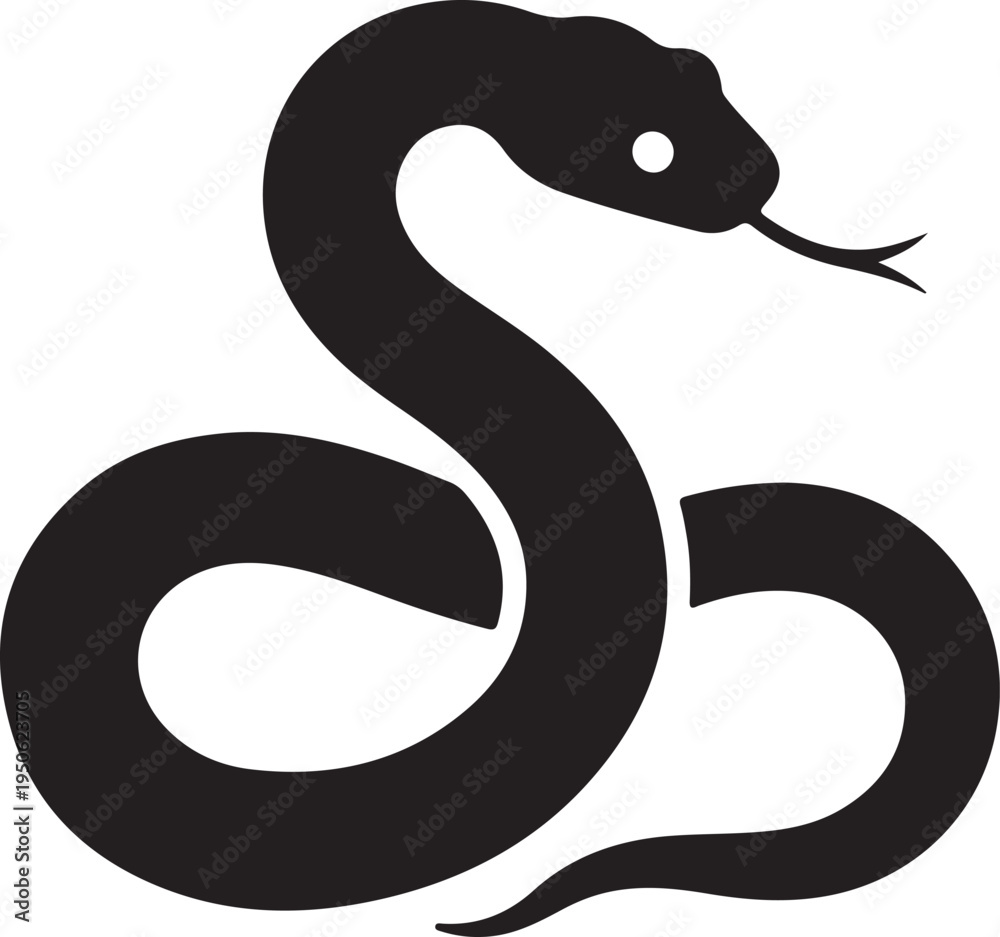 Obraz premium Elegant black silhouette of a coiled snake with raised head and forked tongue