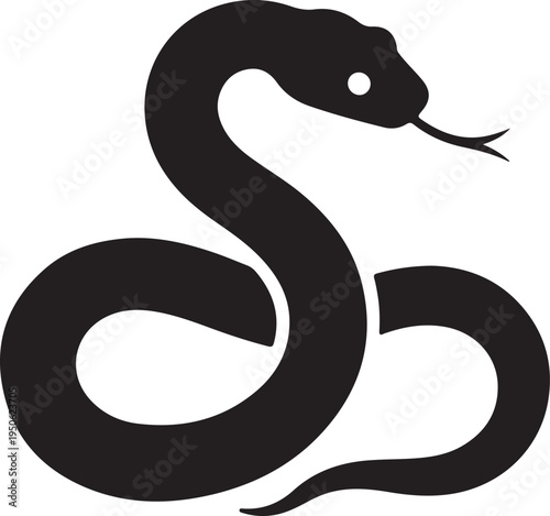 Elegant black silhouette of a coiled snake with raised head and forked tongue
