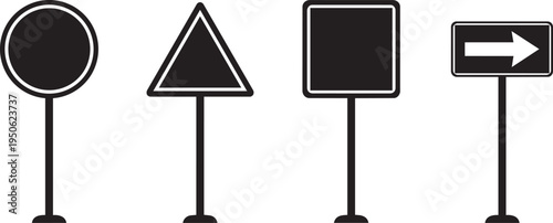 Set of various signpost illustrations with directional arrows and different shapes