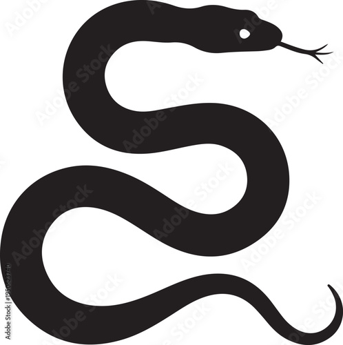 Elegant black silhouette of a coiled snake with a pointed head and tongue extended