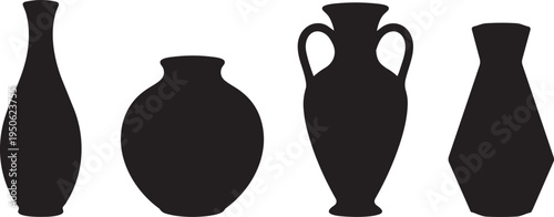 Obraz na płótnie Silhouettes of diverse ancient pottery and amphorae vessels in a row