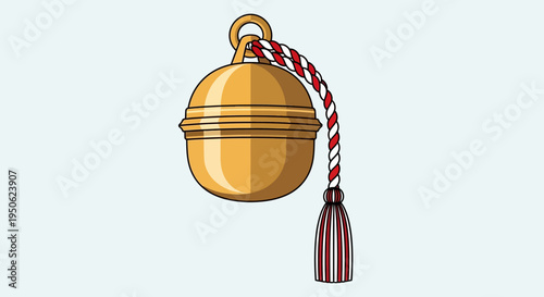 Golden Bell Ornament with Red and White Tassel
