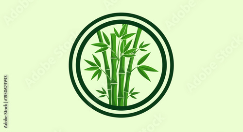 Green Bamboo Stalks in Circular Emblem, Nature Symbol, Zen, Wellness, Organic Logo Element