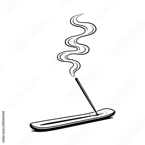 Incense stick burning, releasing aromatic smoke and fragrance for concepts like meditation, relaxation, spirituality, and zen