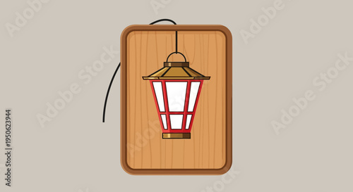 Japanese Lantern Hanging on Wooden Board, Traditional Asian Decor