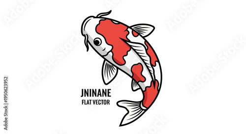 Japanese Koi Fish, Red and White, Flat Vector Illustration, Asian Symbol