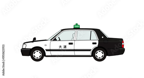 Japanese Taxi Cab - Black and White Sedan