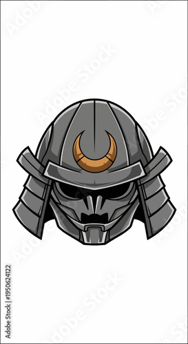 Samurai Helmet with Crescent Moon Emblem - Japanese Warrior Armor