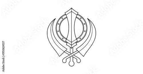 Decorative Sikh Khanda symbol line art vector religious emblem illustration