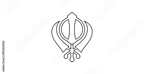Sikh Khanda religious symbol thin line vector illustration isolated on white background