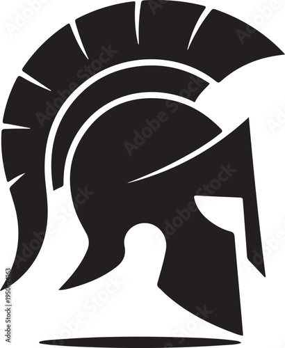 Classic spartan warrior helmet with prominent crest in black and white