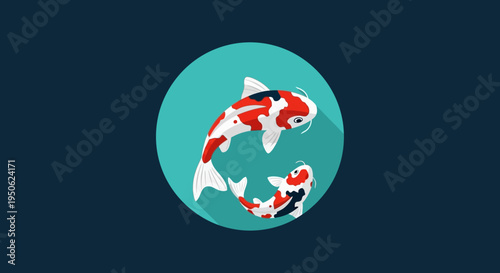 Two Koi Fish Swimming in Circle, Japanese Koi Carp, Vector Art