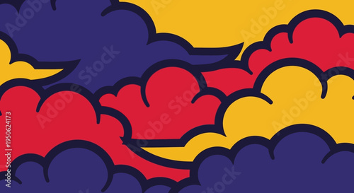 Vibrant Abstract Clouds: Stylized Sky with Bold Colors and Shapes