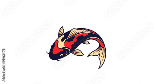 Vibrant Koi Fish Illustration - Japanese Carp Swimming Gracefully