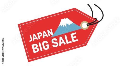 Japan Big Sale Tag with Mount Fuji Icon - Travel Shopping Promotion